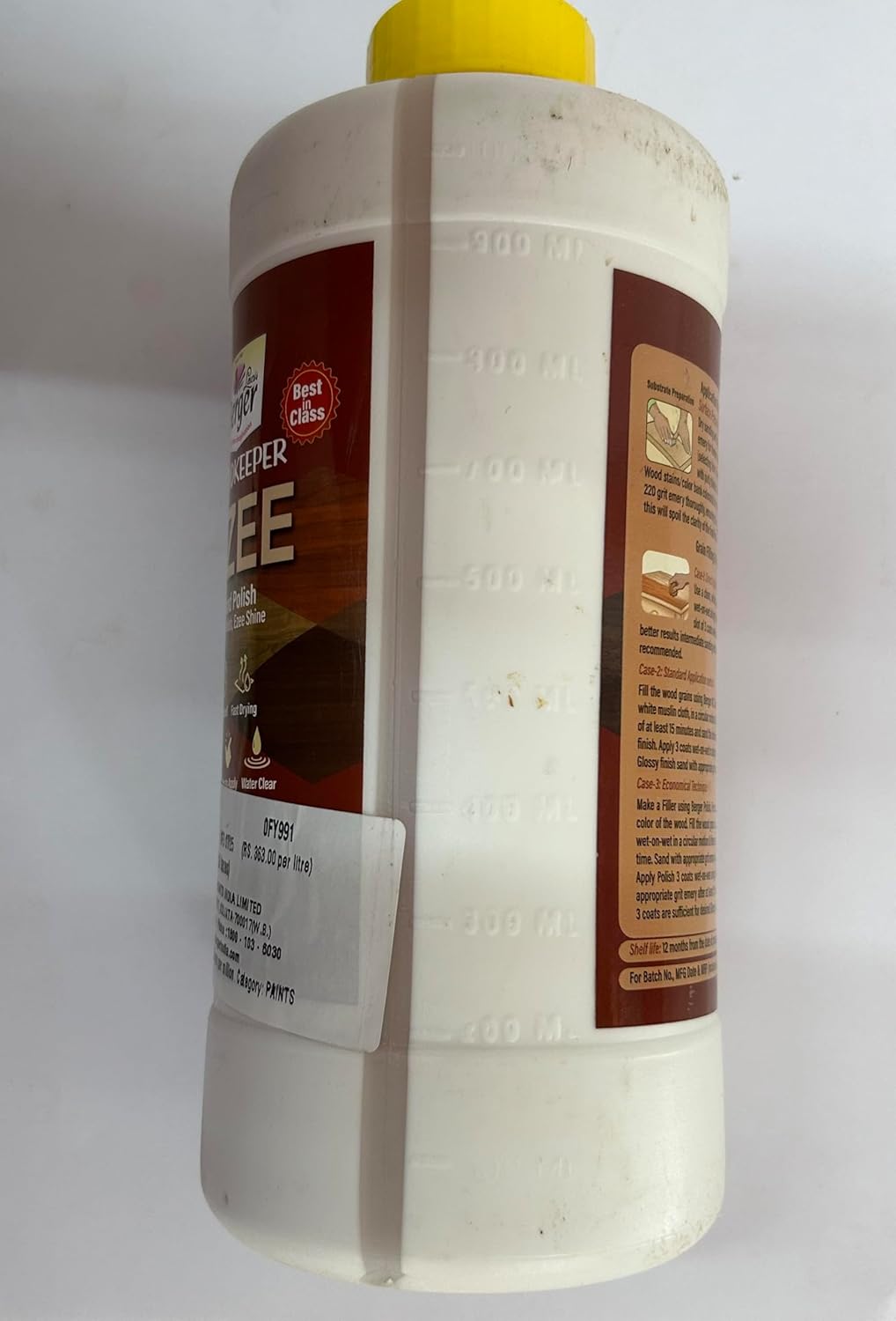 Berger Woodkeeper EZEE Hand Polish, Low Smell, Fast Drying, Water Clear, Easy to Apply, 1 Litre