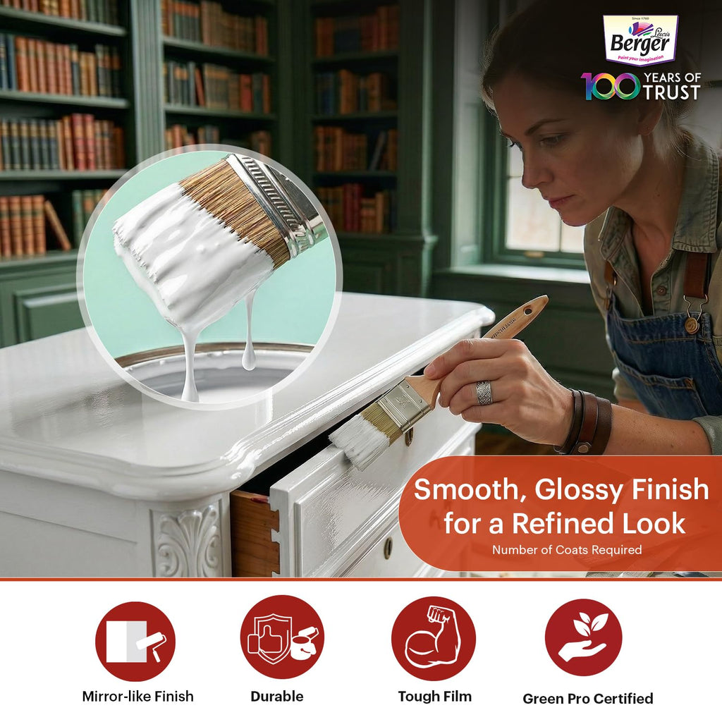 BERGER Luxol Hi-Gloss Enamel Paint | Oil-Based | Mirror Like Durable Weather Resistant High Gloss Finish | Wood Metal Surfaces (500mL, Golden Brown)