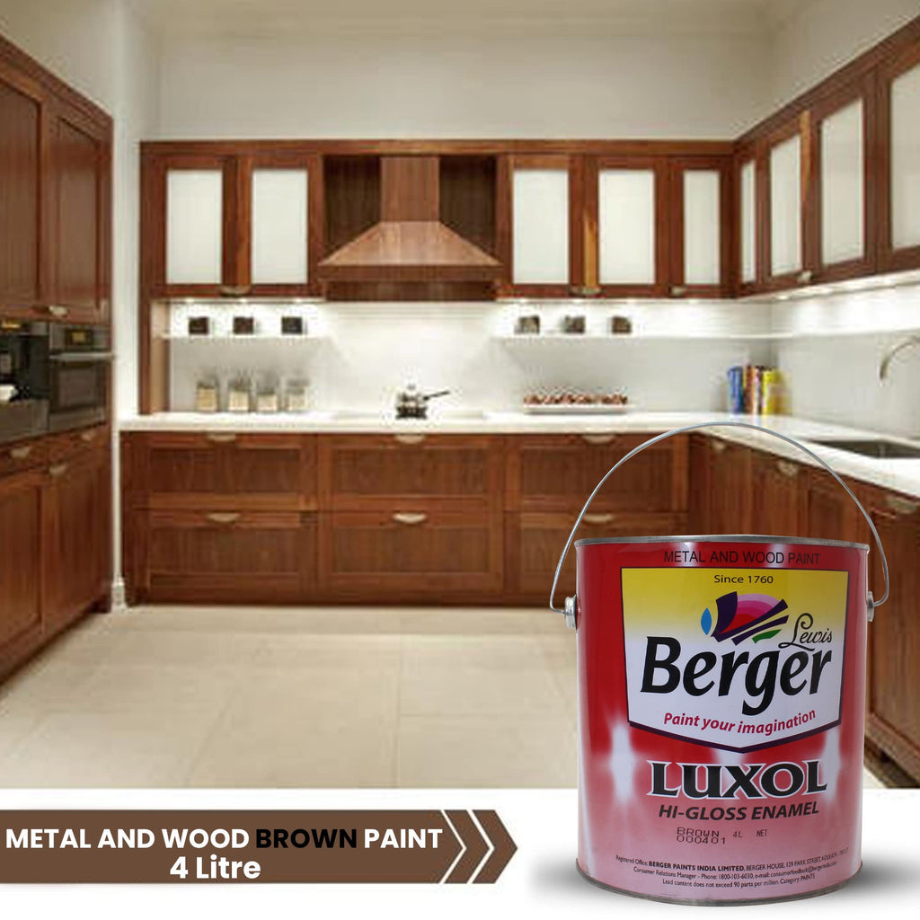 BERGER Luxol Hi-Gloss Enamel Paint | Oil-Based | Mirror Like Durable Weather Resistant High Gloss Finish | Wood Metal Surfaces (500mL, Golden Brown)