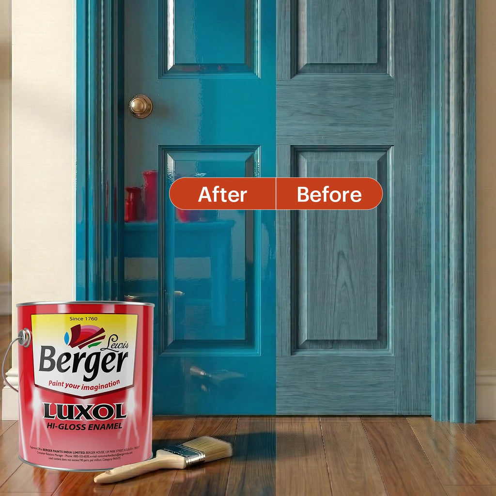 BERGER Luxol Hi-Gloss Enamel Paint | Oil-Based | Mirror Like Durable Weather Resistant High Gloss Finish | Wood Metal Surfaces (500mL, Golden Brown)