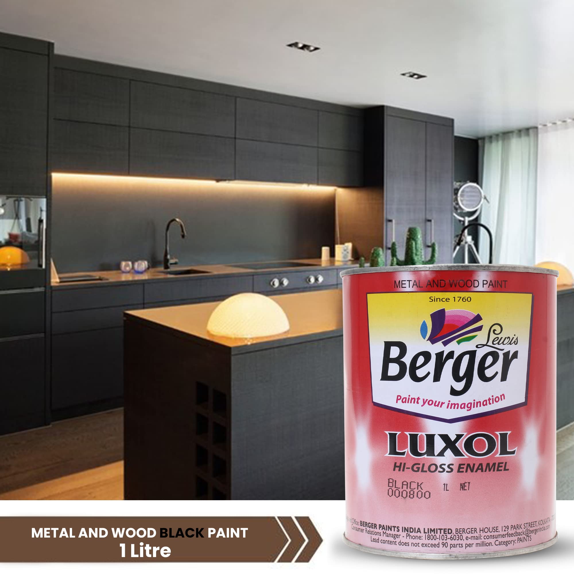 BERGER Luxol Hi-Gloss Enamel Paint | Oil-Based | Mirror Like Durable Weather Resistant High Gloss Finish | Wood Metal Surfaces (500mL, Golden Brown)