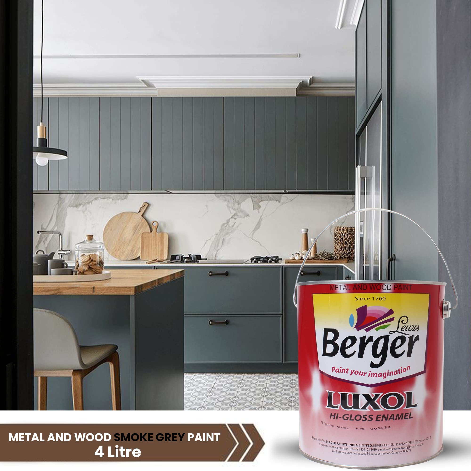 BERGER Luxol Hi-Gloss Enamel Paint | Oil-Based | Mirror Like Durable Weather Resistant High Gloss Finish | Wood Metal Surfaces (500mL, Golden Brown)