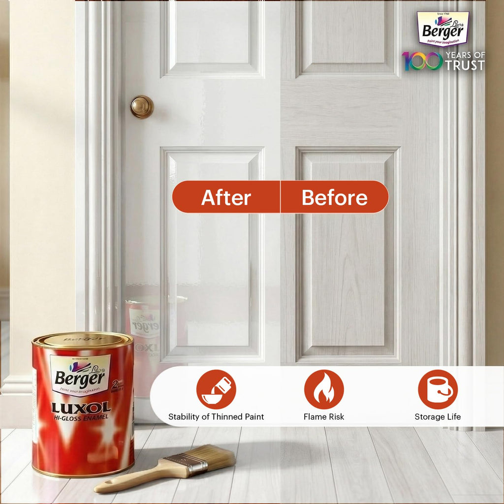 BERGER Luxol Hi-Gloss Enamel Paint | Oil-Based | Mirror Like Durable Weather Resistant High Gloss Finish | Wood Metal Surfaces (500mL, Golden Brown)