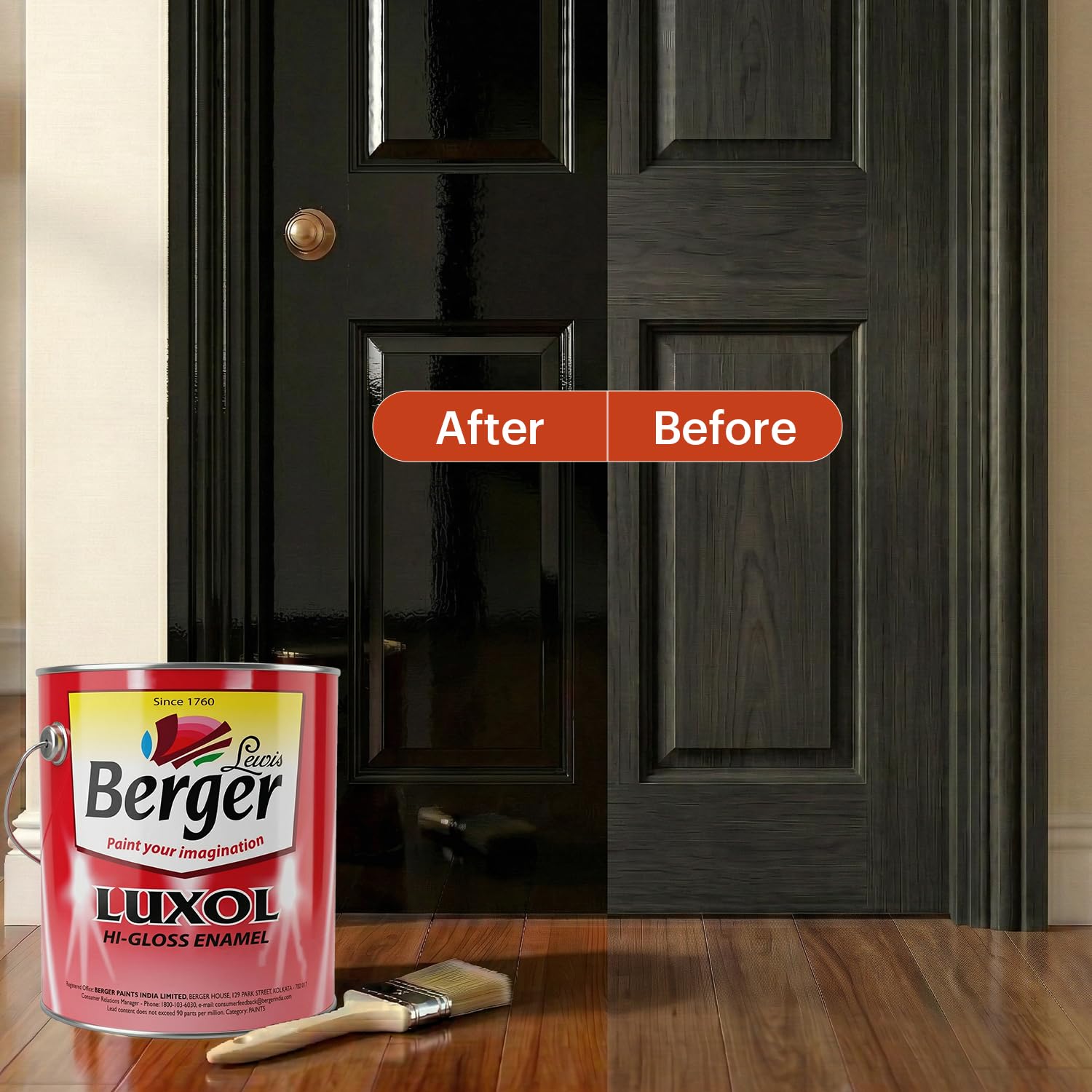 BERGER Luxol Hi-Gloss Enamel Paint | Oil-Based | Mirror Like Durable Weather Resistant High Gloss Finish | Wood Metal Surfaces (500mL, Golden Brown)