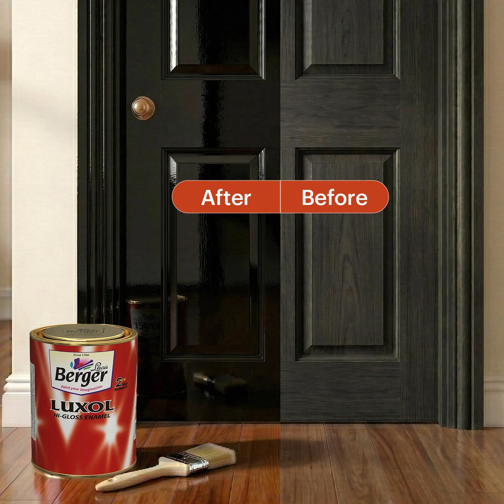 BERGER Luxol Hi-Gloss Enamel Paint | Oil-Based | Mirror Like Durable Weather Resistant High Gloss Finish | Wood Metal Surfaces (500mL, Golden Brown)