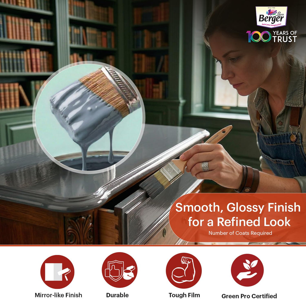 BERGER Luxol Hi-Gloss Enamel Paint | Oil-Based | Mirror Like Durable Weather Resistant High Gloss Finish | Wood Metal Surfaces (500mL, Golden Brown)