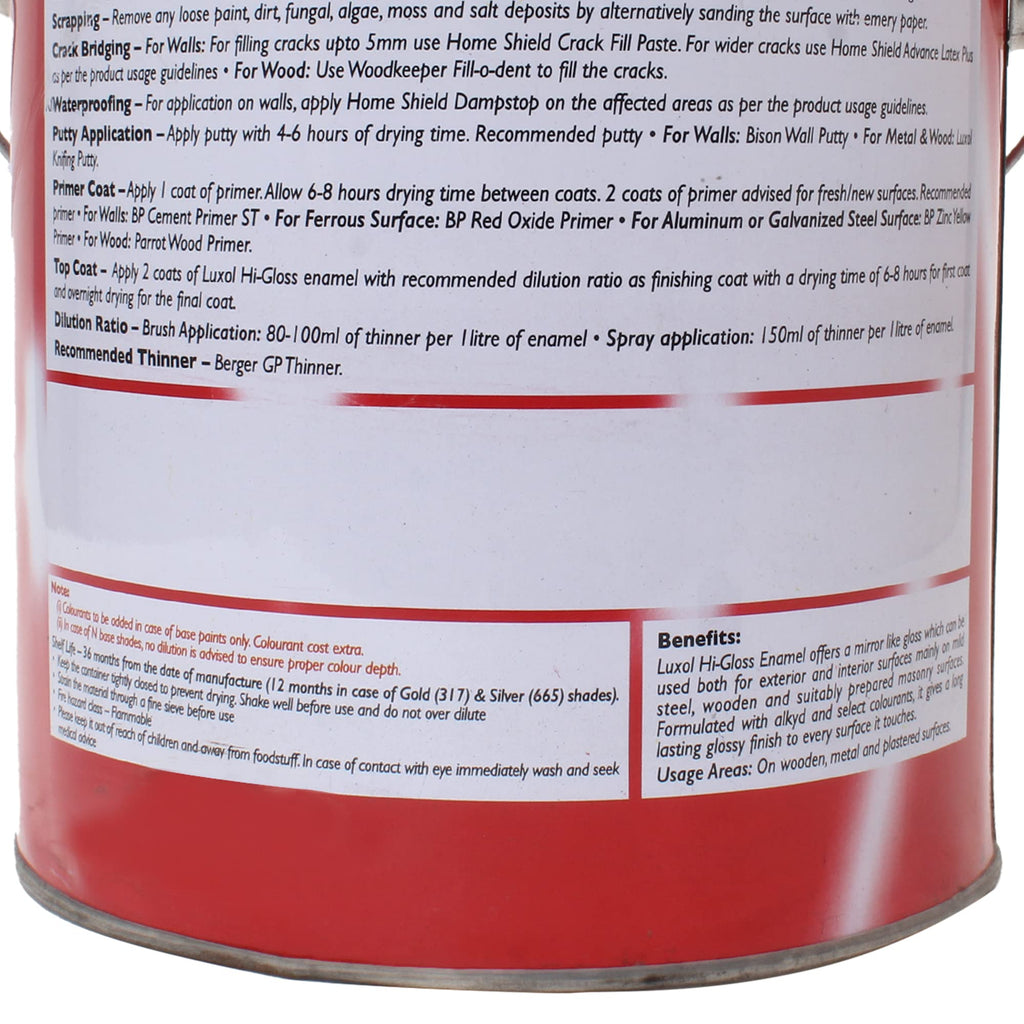 BERGER Luxol Hi-Gloss Enamel Paint | Oil-Based | Mirror Like Durable Weather Resistant High Gloss Finish | Wood Metal Surfaces (500mL, Golden Brown)