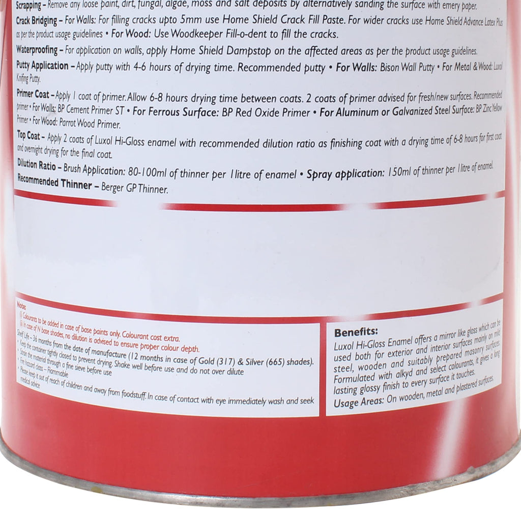 BERGER Luxol Hi-Gloss Enamel Paint | Oil-Based | Mirror Like Durable Weather Resistant High Gloss Finish | Wood Metal Surfaces (500mL, Golden Brown)