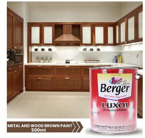 BERGER Luxol Hi-Gloss Enamel Paint | Oil-Based | Mirror Like Durable Weather Resistant High Gloss Finish | for Interior & Exterior Wall Wood Metal Surfaces(Brown)