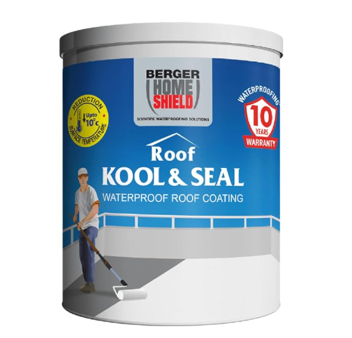 BERGER HomeShield Roof Kool & Seal Roof Coating Solar Reflective Heat Resistant Waterproofing Paint for Terrace Fully Acrylic Elastomeric Crack Bridging Anti-Microbial & Dirt-Resistant (White)