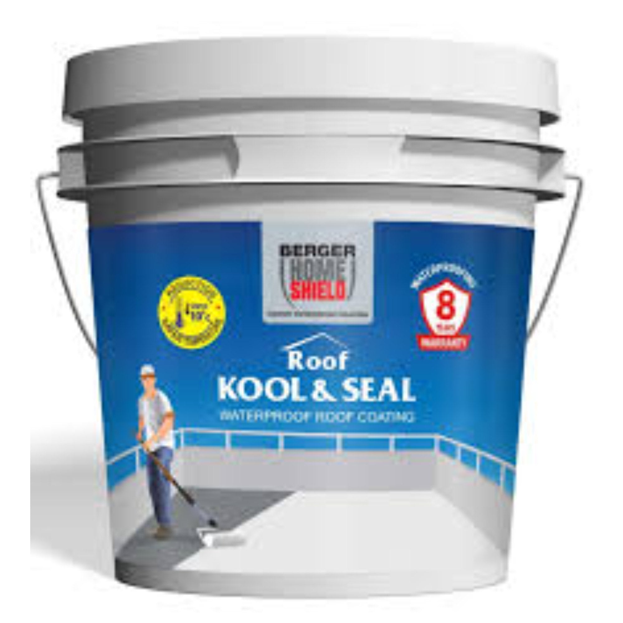 BERGER HomeShield Roof Kool & Seal Roof Coating Solar Reflective Heat Resistant Waterproofing Paint for Terrace Fully Acrylic Elastomeric Crack Bridging Anti-Microbial & Dirt-Resistant (White)