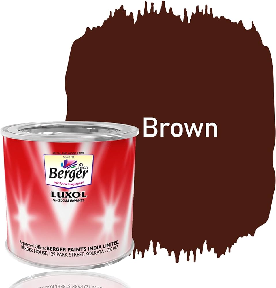 BERGER Luxol Hi-Gloss Enamel Paint | Oil-Based | Mirror Like Durable Weather Resistant High Gloss Finish | for Interior & Exterior Wall Wood Metal Surfaces(Brown)