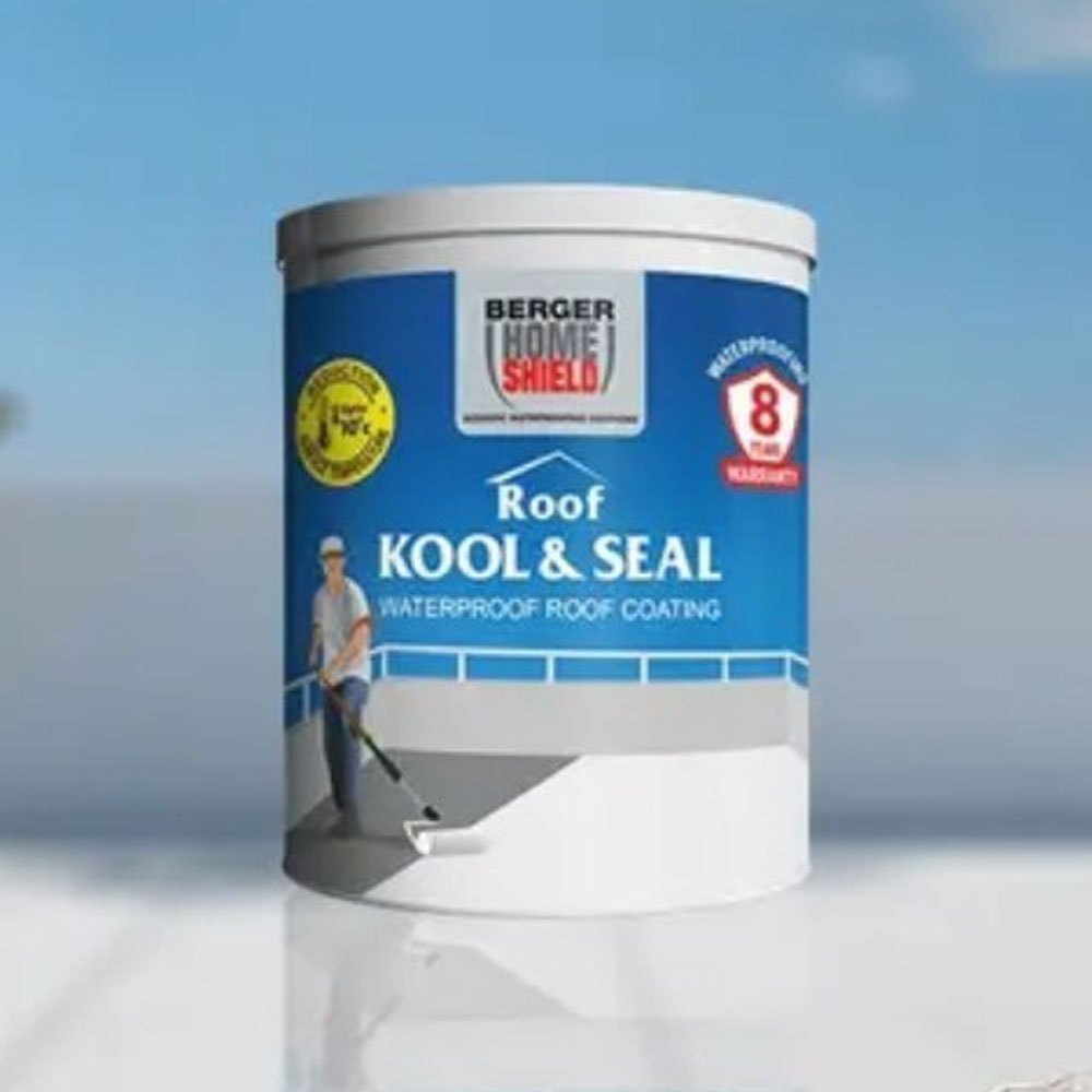 BERGER HomeShield Roof Kool & Seal Roof Coating Solar Reflective Heat Resistant Waterproofing Paint for Terrace Fully Acrylic Elastomeric Crack Bridging Anti-Microbial & Dirt-Resistant (White)